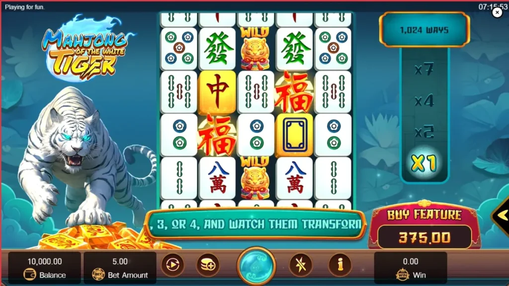 Visual bertema Mahjong dengan harimau putih dalam slot Mahjong of the White Tiger