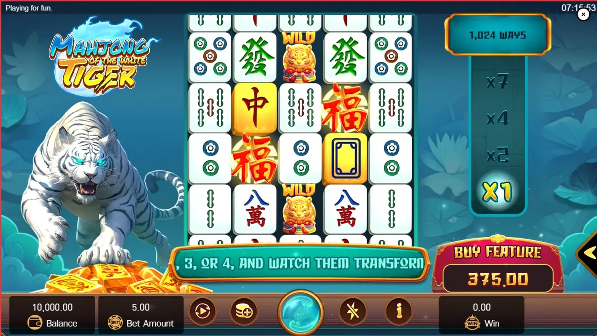 Visual bertema Mahjong dengan harimau putih dalam slot Mahjong of the White Tiger