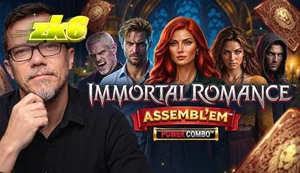 Tampilan visual slot Immortal Romance ASSEMBL&rsquo;EM dengan elemen kartu progresif